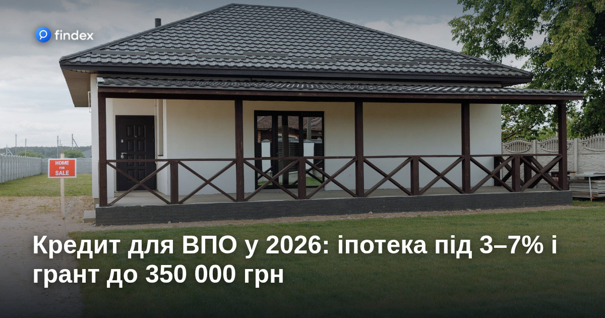 Кредит для ВПО у 2026: іпотека під 3–7% і грант до 350 000 грн