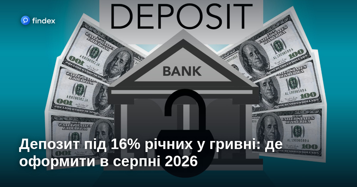 Депозит під 16% річних у гривні: де оформити в серпні 2026